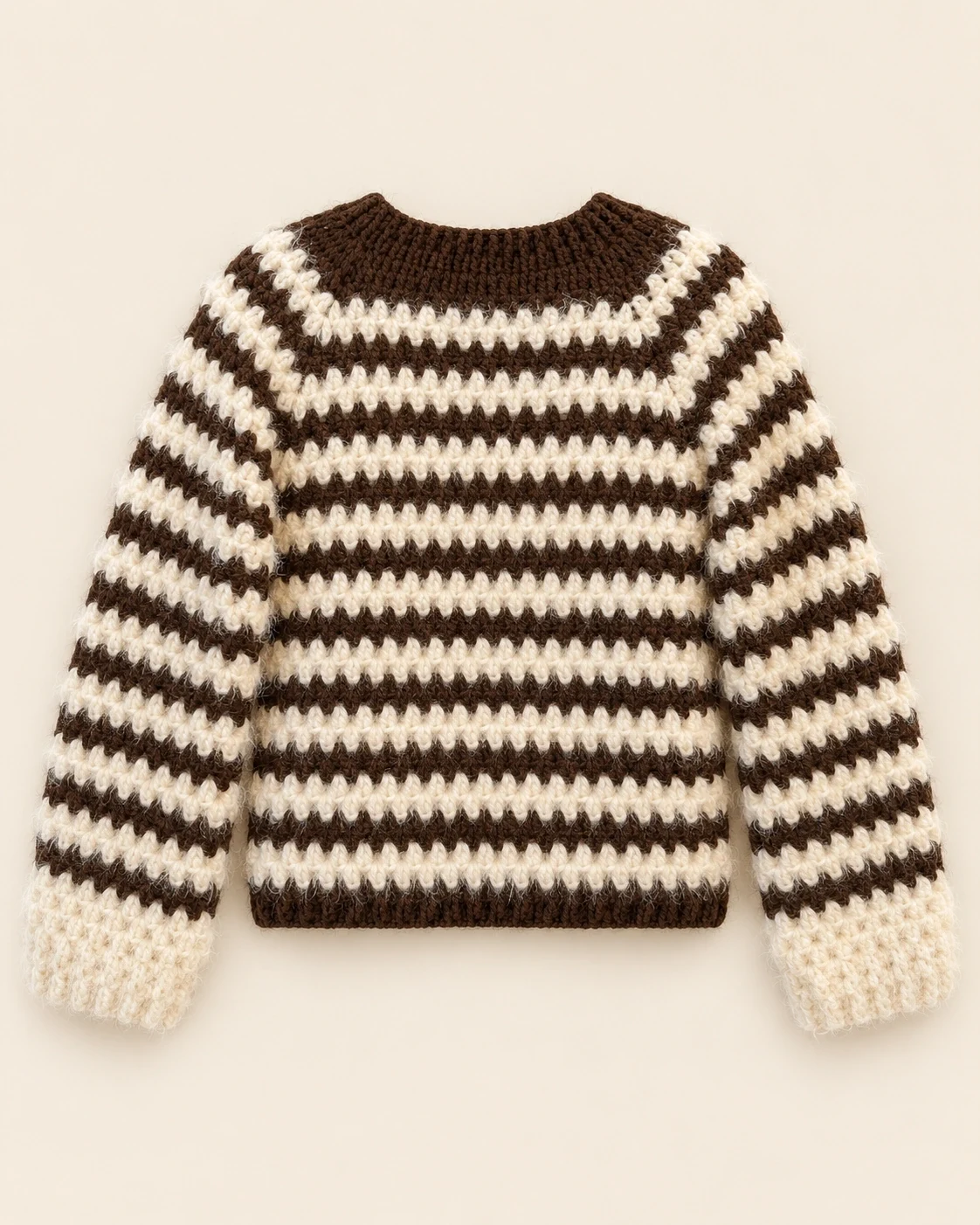 Back view of the Cocoa Stripe Cotton Pullover with alternating cocoa brown and warm cream stripes