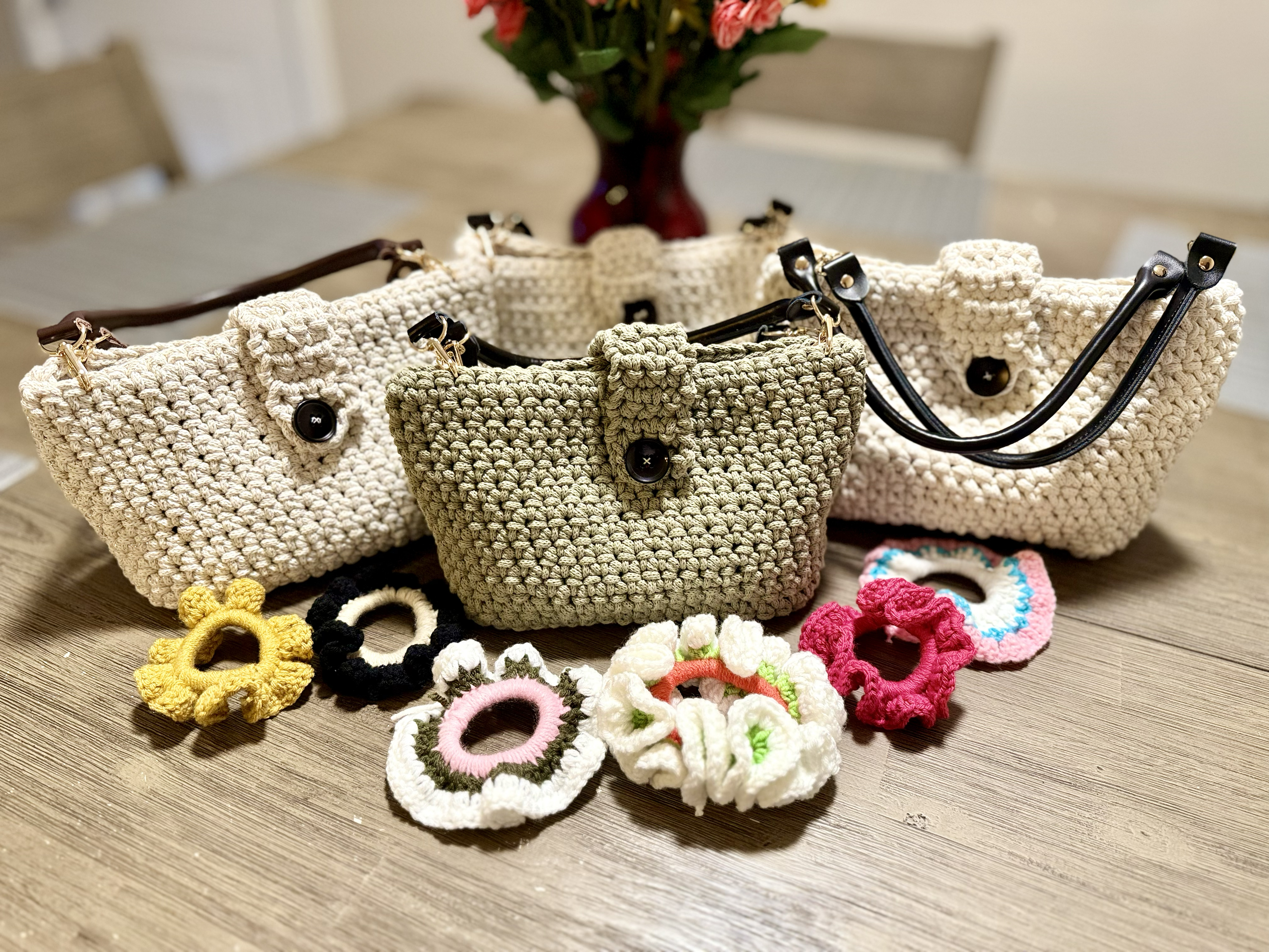 Handmade crochet shoulder bag - Olive